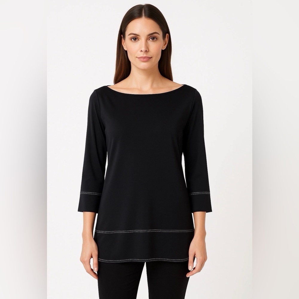 Last Tango Womens Blouse Small Black Boat Neck 3/4 Sleeve‎